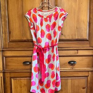 Boden Pink and Orange Polka Dot Midi Dress